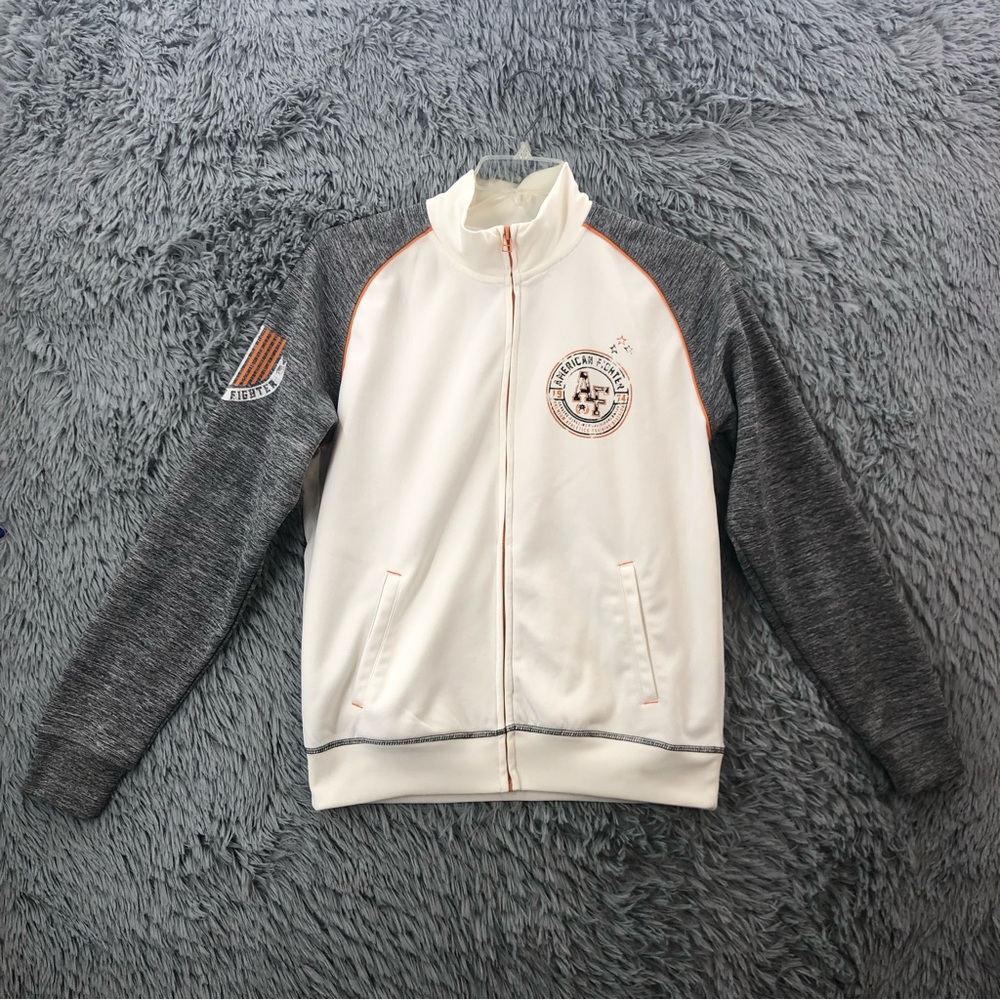 American Fighter Jacket Womens Medium Lightweight Spellout White Gray